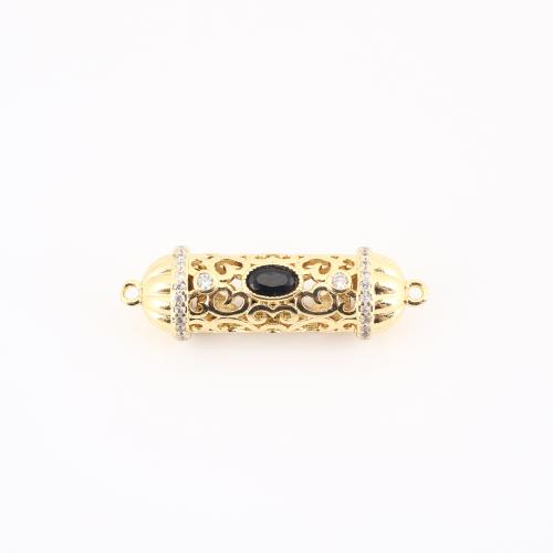 Conector de Micro Pavé de Zirconía Cúbica en Latón, metal, chapado en color dorado, Bricolaje & micro arcilla de zirconia cúbica & hueco, 32x10x10mm, Vendido por UD