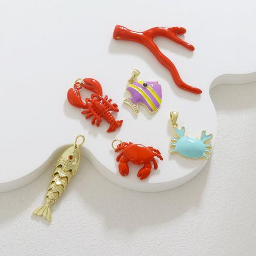 Colgantes de latón del esmalte, metal, chapado en color dorado, diseño océano & Bricolaje & diferentes estilos para la opción & con diamantes de imitación, Vendido por UD