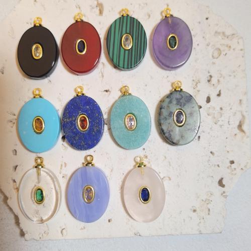 Gemstone ювелирные изделия Кулон, Полудрагоценный камень, Плоская овальная форма, DIY & различные материалы для выбора & инкрустированное микро кубического циркония продается PC