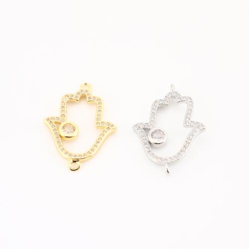 Cubic Zirconia Micro Pave Brass Connector, Hamsa, plated, DIY & micro pave cubic zirconia & hollow 