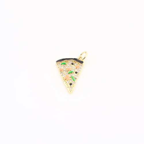 キュービックジルコニアマイクロパヴェブラスペンダント, 銅, ピザ, ゴールドメッキ, DIY & マイクロパヴェジルコニア & エナメル 売り手 パソコン