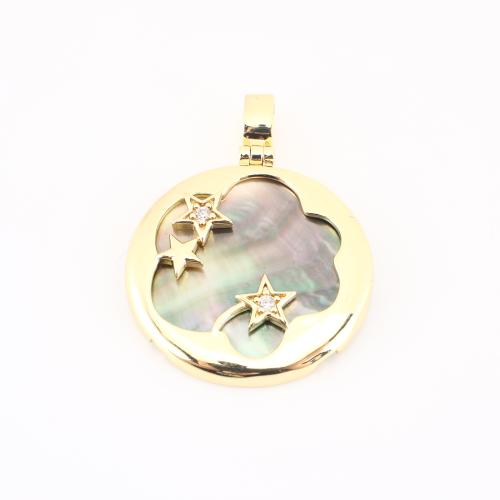 Brass Shell Pendants, with Shell, gold color plated, DIY & micro pave cubic zirconia & hollow 