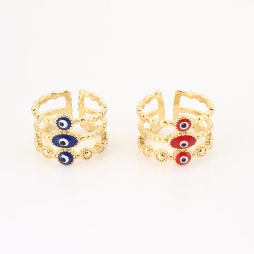 Evil Eye Jewelry Finger Ring, Brass, gold color plated, Unisex & enamel & hollow 