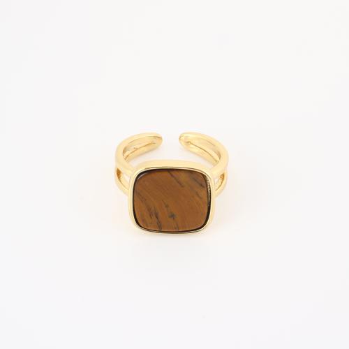 Gemstone Brass Finger Ring, with Gemstone, Geometrical Pattern, gold color plated, Unisex & hollow 
