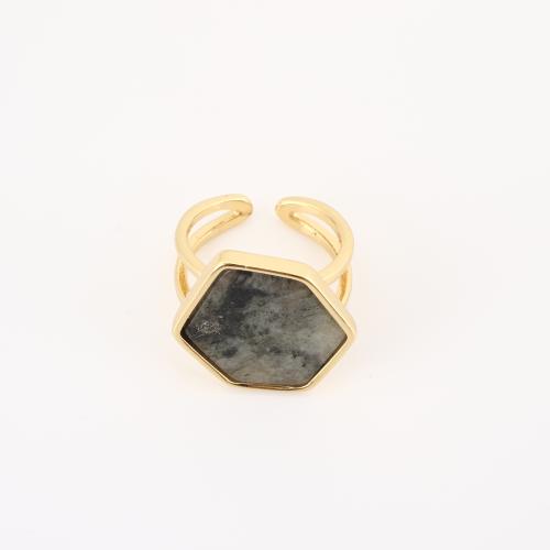 Gemstone Brass Finger Ring, with Gemstone, Geometrical Pattern, gold color plated, Unisex & hollow 