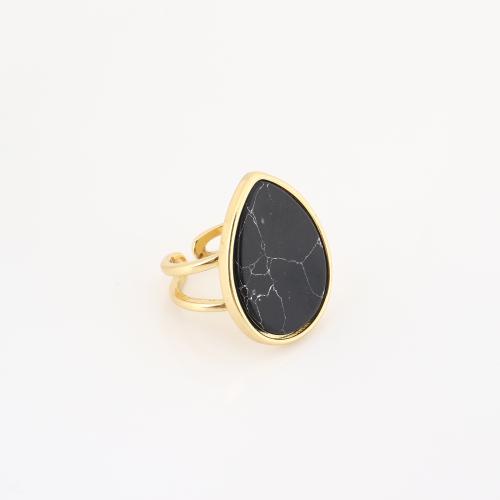 Gemstone Brass Finger Ring, with Gemstone, Teardrop, gold color plated, Unisex & hollow 
