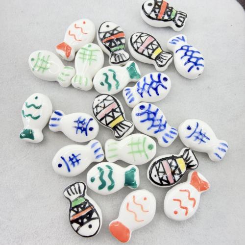 Tierische Porzellan Perlen, Fisch, DIY & Emaille & doppelseitig, keine, 19x11.5x7mm, Bohrung:ca. 2mm, 100PCs/Tasche, verkauft von Tasche[