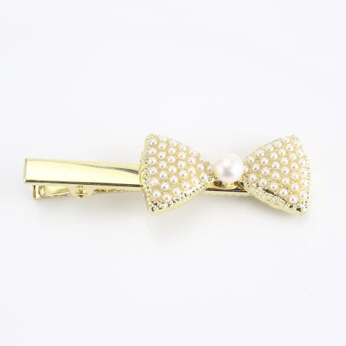 Alligator Hair Clip, Zinc Alloy, with Freshwater Pearl, Bowknot, gold color plated, fashion jewelry & for woman 