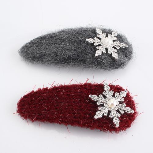 Hair Snap Clips, Zinc Alloy, with Wool Fabric & Freshwater Pearl, Snowflake, fashion jewelry & for woman & with rhinestone 