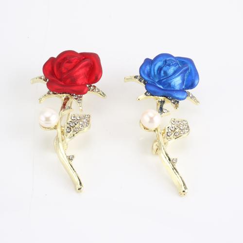 Freshwater Pearl Brooch, Zinc Alloy, with Freshwater Pearl, Flower, gold color plated, for woman & enamel & with rhinestone 