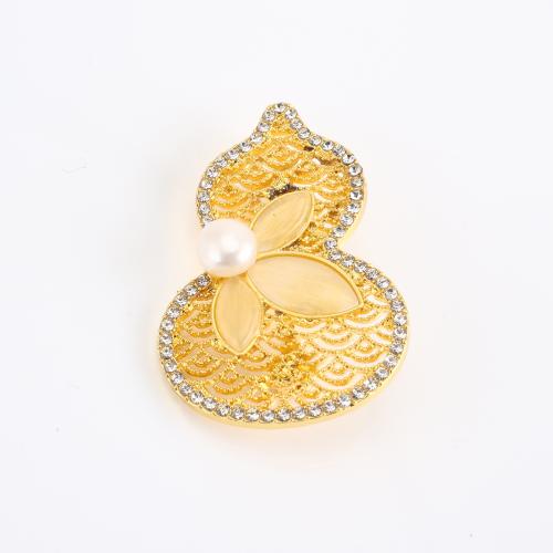 Freshwater Pearl Brooch, Zinc Alloy, with Freshwater Pearl, Calabash, gold color plated, for woman & enamel & with rhinestone 