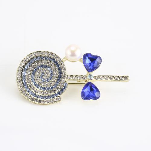 Freshwater Pearl Brooch, Zinc Alloy, with Freshwater Pearl, Lollipop, gold color plated, for woman & with rhinestone 