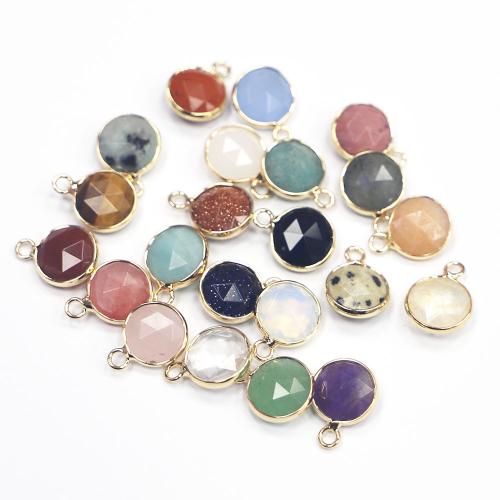 Gemstone ювелирные изделия Кулон, Полудрагоценный камень, Плоская круглая форма, плакирован золотом, DIY & различные материалы для выбора & граненый продается PC