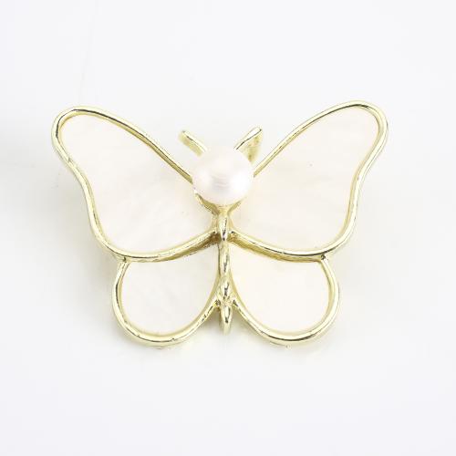 Freshwater Pearl Brooch, Zinc Alloy, with Freshwater Pearl, Butterfly, gold color plated, for woman & enamel 