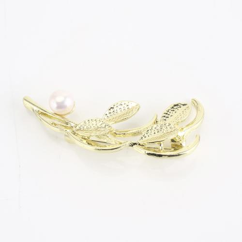 Alligator Hair Clip, Zinc Alloy, with Freshwater Pearl, Leaf, gold color plated, fashion jewelry & for woman 