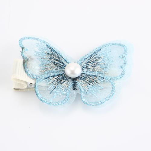 Alligator Hair Clip, Zinc Alloy, with Cloth & Freshwater Pearl, Butterfly, plated, fashion jewelry & embroidered & for woman 