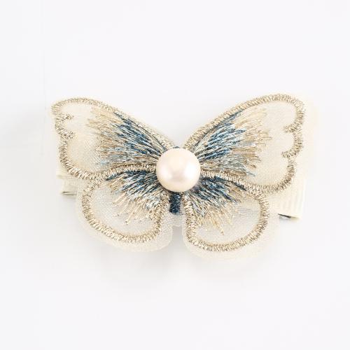 Alligator Hair Clip, Zinc Alloy, with Cloth & Freshwater Pearl, Butterfly, plated, fashion jewelry & embroidered & for woman 