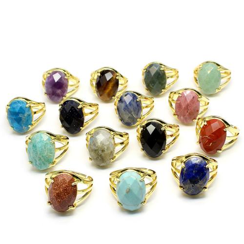 Gemstone Cuff Finger Ring, with Zinc Alloy, Oval, gold color plated & Unisex & faceted, gemstone size 