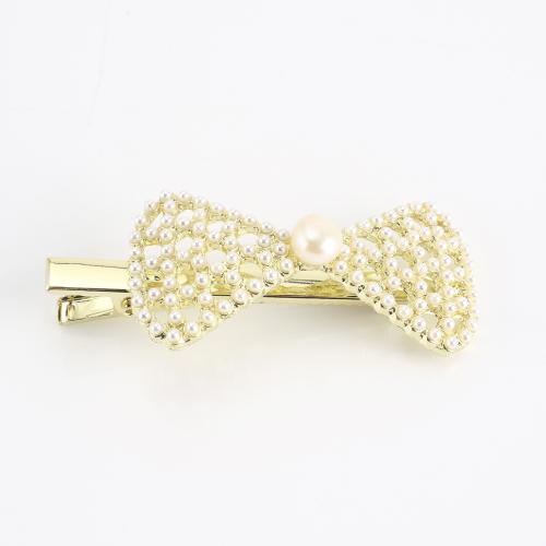 Alligator Hair Clip, Zinc Alloy, with Freshwater Pearl, Bowknot, gold color plated, fashion jewelry & for woman 