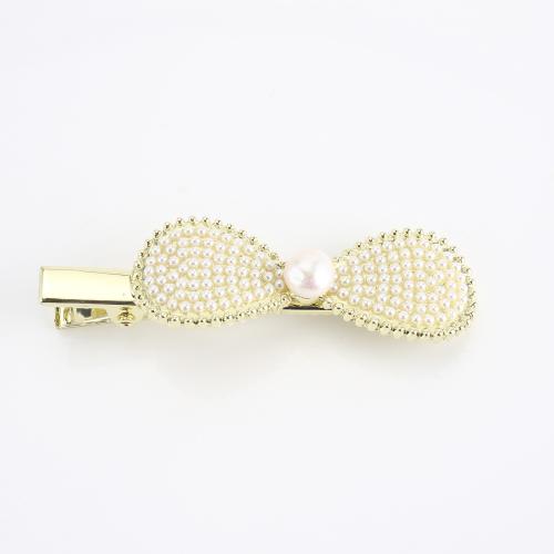 Alligator Hair Clip, Zinc Alloy, with Freshwater Pearl, Bowknot, gold color plated, fashion jewelry & for woman 