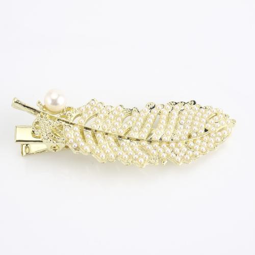 Alligator Hair Clip, Zinc Alloy, with Freshwater Pearl, Leaf, gold color plated, fashion jewelry & for woman 