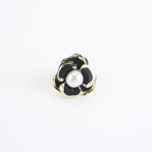 Freshwater Pearl Brooch, Zinc Alloy, with Freshwater Pearl, Flower, gold color plated, for woman & enamel 