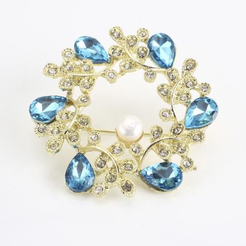 Freshwater Pearl Brooch, Zinc Alloy, with Freshwater Pearl, gold color plated, for woman & with rhinestone 