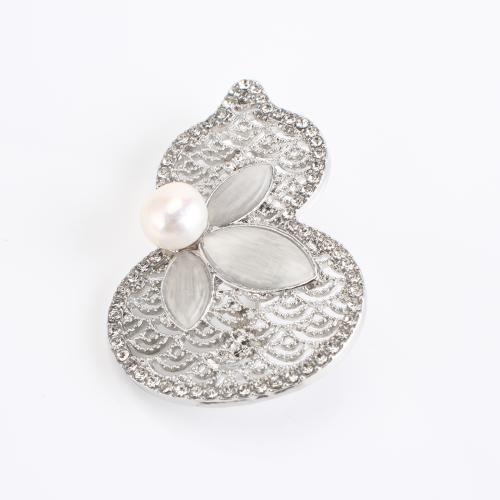 Freshwater Pearl Brooch, Zinc Alloy, with Freshwater Pearl, plated, for woman & with rhinestone 