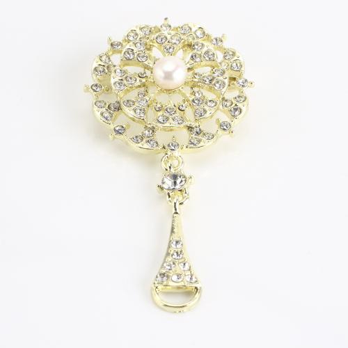 Freshwater Pearl Brooch, Zinc Alloy, with Freshwater Pearl, gold color plated, for woman & with rhinestone 