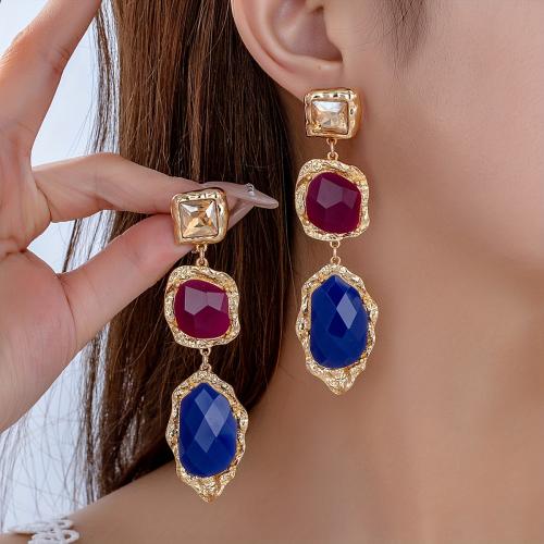 Zinc Alloy Drop Earring, irregular, gold color plated, for woman & with rhinestone, 90mm 