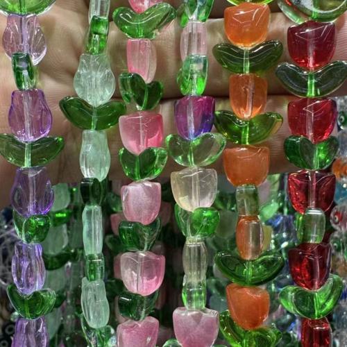 花のランプワーク ビーズ, ランプワーク, チューリップ, 洗練されました。, DIY, 無色 約 25パソコン/ストランド, 売り手 ストランド