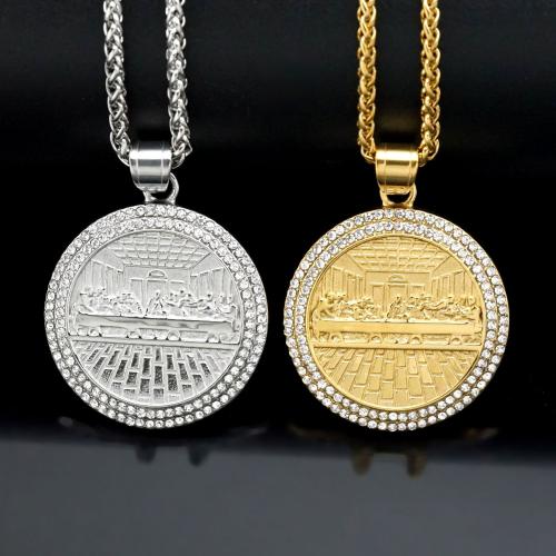 Pendentifs en acier inoxydable strass, Acier inoxydable 304, Plat rond, Placage, DIY & avec strass, plus de couleurs à choisir, 38mm, Vendu par PC