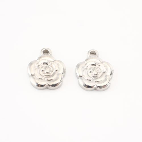 Edelstahl Blume Anhänger, 304 Edelstahl, DIY, originale Farbe, 20x16x3mm, 20PCs/Menge, verkauft von Menge