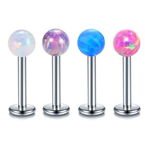 Titanium Lip Piercing Stud, with Synthetic Gemstone, Round, Unisex 