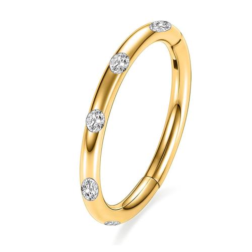 304 Stainless Steel Nose Piercing Jewelry, Donut, gold color plated, Unisex & with rhinestone 