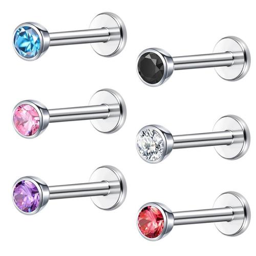 304 Stainless Steel Lip Piercing Stud, Unisex & with rhinestone 