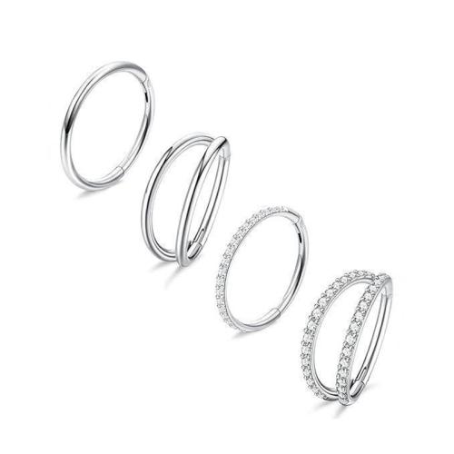 316 Stainless Steel Nose Piercing Jewelry, 4 pieces & Unisex & micro pave cubic zirconia 