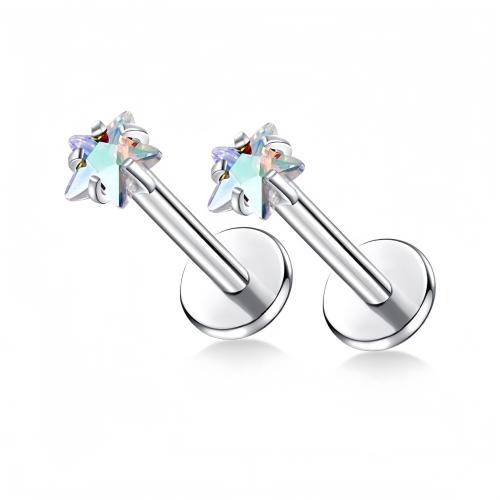 304 Stainless Steel Lip Piercing Stud, Star, plated, Unisex & micro pave cubic zirconia 
