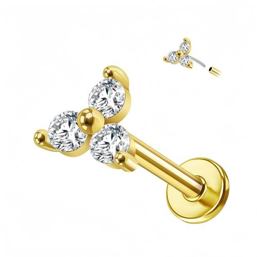 304 Stainless Steel Lip Piercing Stud, plated, Unisex & micro pave cubic zirconia 