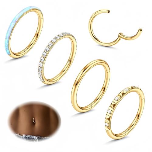 304 Stainless Steel Belly Ring, plated, 4 pieces & Unisex & micro pave cubic zirconia 