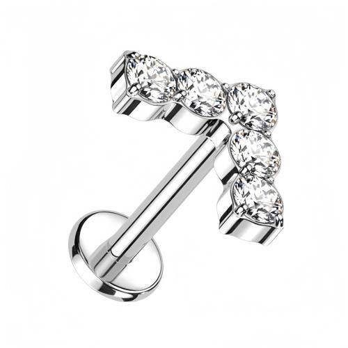 Titanium Alloy Lip Piercing Stud, Letter V, Unisex & micro pave cubic zirconia, original color 