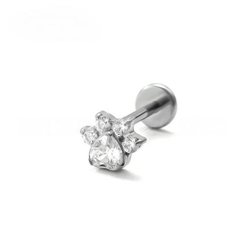 Titanium Alloy Lip Piercing Stud, Claw, Unisex & micro pave cubic zirconia, original color 