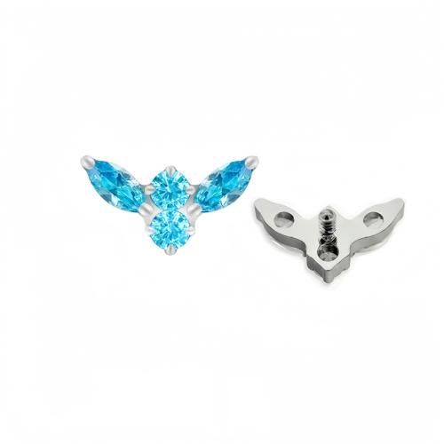 Titanium Alloy Externally Threaded Jewelry Findings, Angel Wing, DIY & micro pave cubic zirconia 