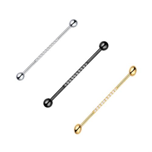 304 Stainless Steel straight barbell, plated, Unisex & micro pave cubic zirconia 