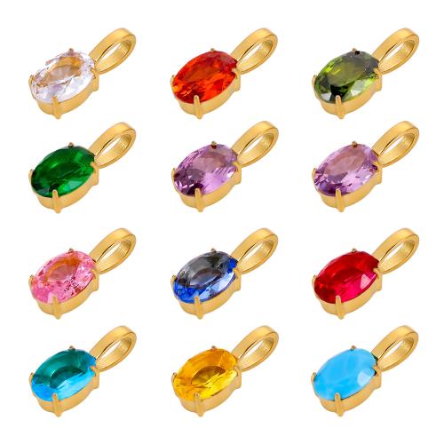 Cubic Zirconia Stainless Steel Pendant, 304 Stainless Steel, Oval, gold color plated, DIY & micro pave cubic zirconia 