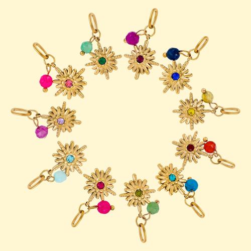 Pendentifs en acier inoxydable strass, Acier inoxydable 304, fleur, Placage de couleur d'or, DIY & avec strass, plus de couleurs à choisir Vendu par PC
