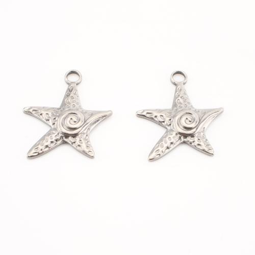 Edelstahl Tier Anhänger, 304 Edelstahl, Seestern, DIY, originale Farbe, 23x20x2mm, 20PCs/Menge, verkauft von Menge