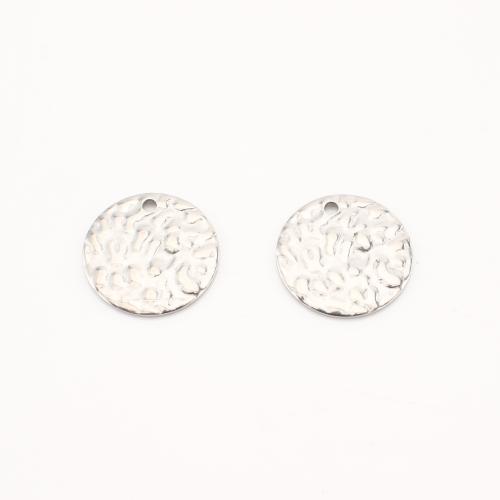 Stainless Steel Pendants, 304 Stainless Steel, Flat Round, DIY & hammered, original color 