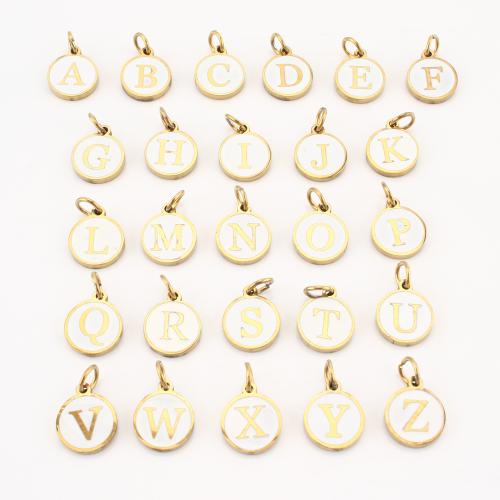 Stainless Steel Letter Pendant, 304 Stainless Steel, Flat Round, gold color plated, DIY & enamel 