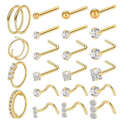 304 Stainless Steel Nose Piercing Jewelry, with Brass, plated, Unisex & micro pave cubic zirconia 